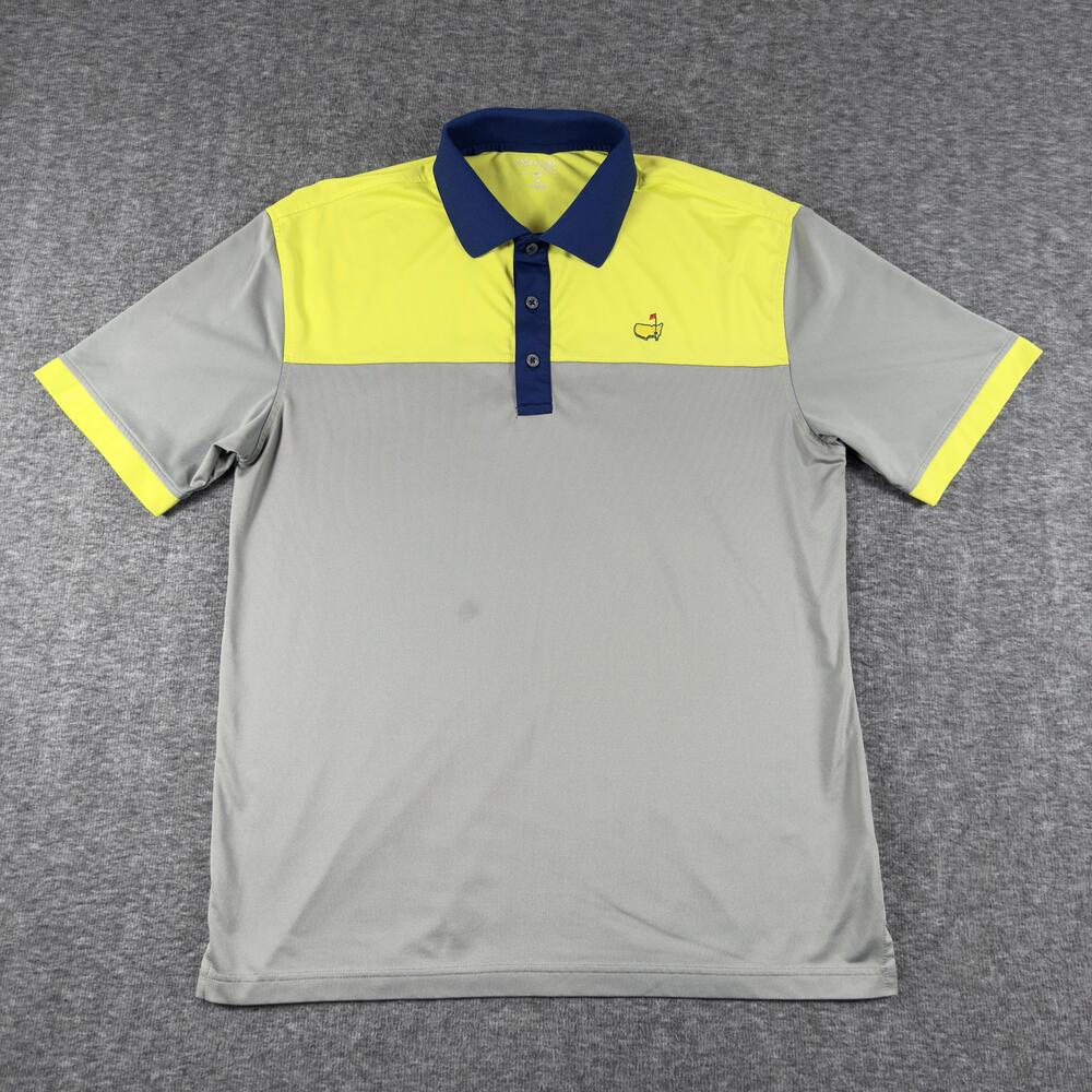 Masters Tech Polo Shirt Mens Medium Gray Yellow PGA Golf Tournament Performance